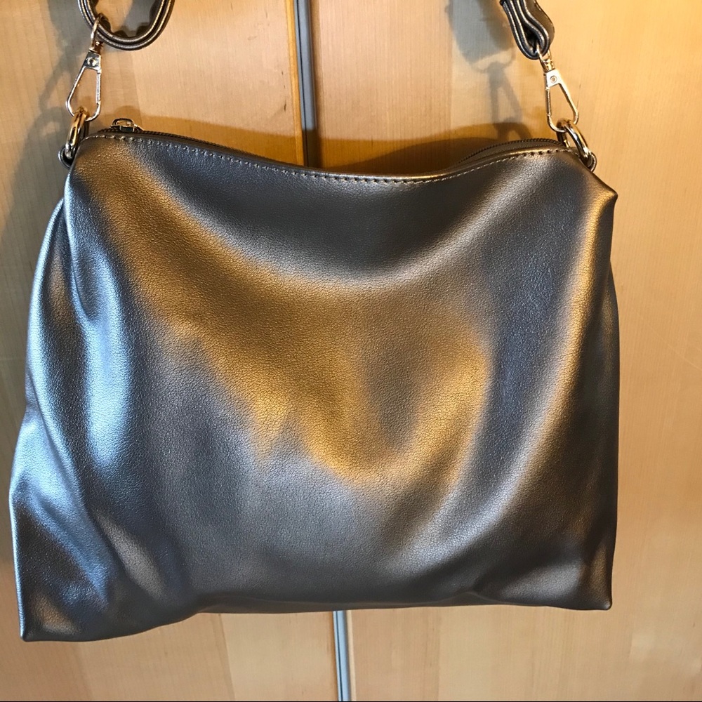 PEWTER AND TRANSPARENT 2-IN-1 SATCHEL TOTE HANDBAG - Picture 12 of 15